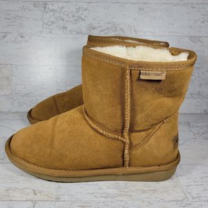 Minnetonka Womens Winter Snow Boots Brown Leather Pull On Faux Fur 85701 Size 8M